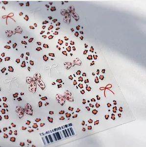 Detail-Makroansicht der TS-4016 5D Leopard Phantom Brown Nagelaufkleber mit Bögen