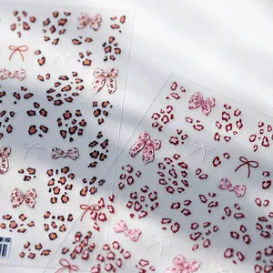 5D Geprägte Leopard Muster Schleife Nagelaufkleber Pink Braun Phantom Matt Ultradünn Selbstklebend Nagelkunst Decals Damen