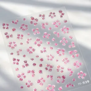 Adesivi per Unghie con Fiori di Ciliegio in Rilievo 3D Petali di Fiori Iridescenti Decalcomanie Autoadesive per Manicure Donna