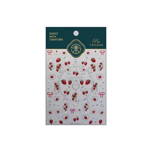 3D nail art stickers with silver bows, strawberries, and embossed frame patterns