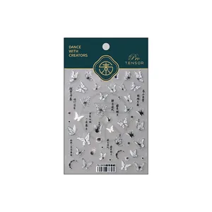 5D embossed ink butterfly nail stickers TS-3939 with elegant Chinese calligraphy art