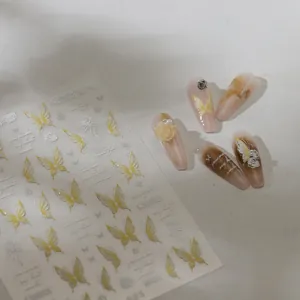 Stickers à Ongles Papillon Design Floral Rose Jaune Décalcomanies Autocollantes pour Femmes Filles Bricolage Manucure Décoration d'Ongles