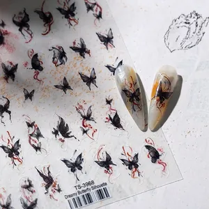 Ink Wash Style Butterfly Nail Art Stickers Dreamy Butterfly Ultra Thin Self Adhesive Manicure Decals For Women DIY Nails