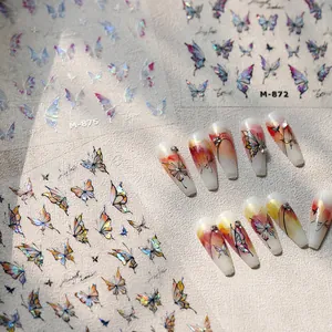 Aurora Butterfly Holographic Nail Art Stickers Adhesive Laser Gold Stamping Iridescent Manicure DIY Decoration Decals