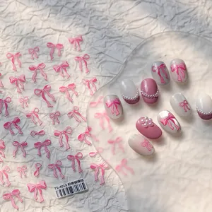 Adesivi per Unghie a Fiocco Rosa con Rilievo 5D Decalcomanie a Fiocco 3D Stile Francese Ultra Sottile Opaco Decorazione per Unghie Donna