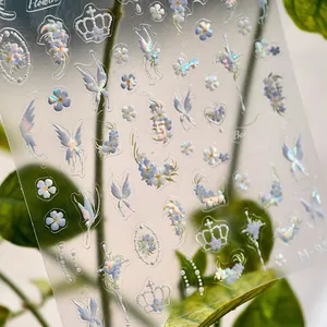 Pegatinas para Uñas Holográficas Láser con Relieve 3D Calcomanías de Diseño de Flores Mariposa Hada Iridiscentes para Decoración de Manicura DIY