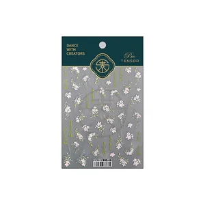 Minimalist floral nail stickers with pink flowers and Chinese calligraphy motifs