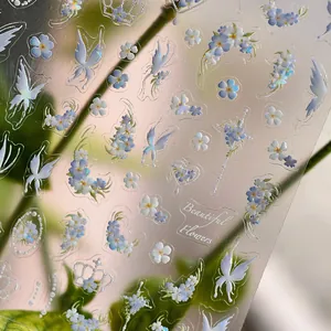 Pegatinas holográficas láser irisadas de flores y mariposas para uñas y decoración