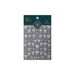 5D embossed nail stickers with white gauze bowknot and star patterns TS-4019