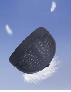 Detail of dark grey breathable mesh miki hat with lightweight fabric texture