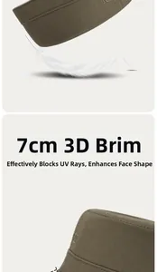 Detailed 7cm reinforced brim of olive green sun hat with UV protection and lightweight fabric