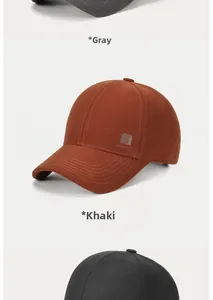 Detailed views of wool-blend baseball caps in grey and khaki with Good Luck embroidery