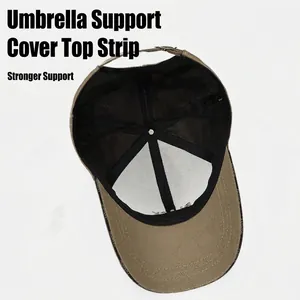 Khaki canvas baseball cap showing internal umbrella support structure and reinforced lining
