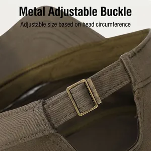 Outdoor flat top cap with adjustable bronze metal buckle for custom head size fitting