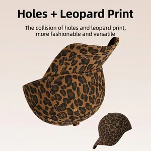 Distressed leopard print baseball cap with ripped details and vintage washed cotton finish