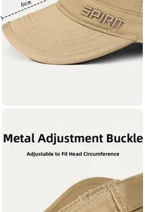 Détail de casquette en coton kaki avec broderie spirit et boucle en métal réglable