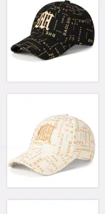 Detail view of premium baseball cap featuring gold goric 3D embroidery and letter prints