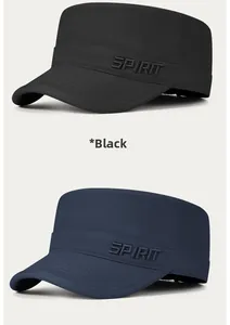 Détail de casquettes cadet en coton noir et marine avec broderie SPIRIT sur le côté