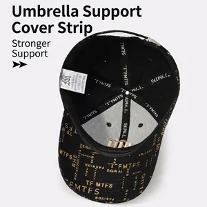Unisex black cotton baseball cap with gold embroidery and reinforced inner support