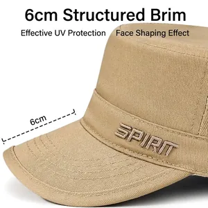 Casquette militaire kaki à sommet plat avec broderie SPIRIT et visière de 6cm