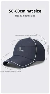 Size chart for quick-dry baseball cap with 56-60cm circumference and detailed measurements