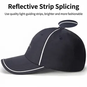 Quick-dry breathable dark blue sports baseball cap with reflective silver trim