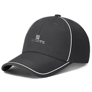 Quick-dry breathable baseball cap in dark grey with white piping and sports embroidery