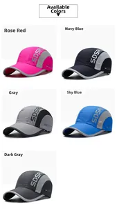 Detailed view of quick-dry baseball caps in five colors with breathable side mesh panels