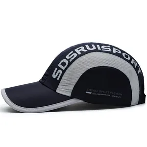 Quick-dry navy blue baseball cap with breathable mesh and side logo detail