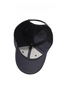 Internal view of navy cotton baseball cap showing neat stitching and breathable structure