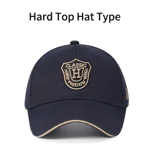 Classic navy cotton baseball cap with embroidered shield badge and sandwich brim detail