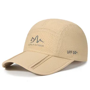 Khaki quick-dry foldable baseball cap with mountain print and UPF 50+ sun protection
