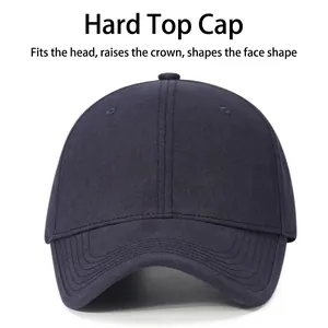 Navy blue structured cotton baseball cap with a high crown to enhance facial shape