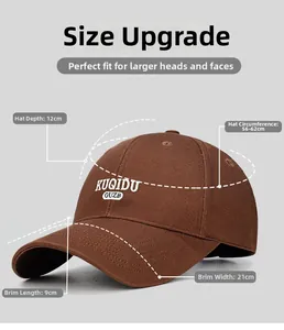 Detailed dimensions of the brown cotton baseball cap showing depth and brim size