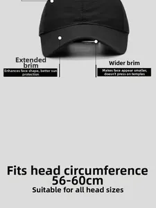 Dettaglio cappellino sportivo nero con misura 56-60cm e ampia visiera parasole