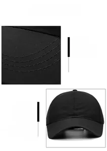 Dettaglio delle cuciture curve precise e della visiera precurvata di un cappello nero