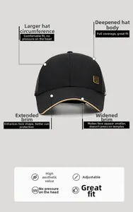 Detail view of adjustable mesh baseball cap with metal logo and extended sun visor