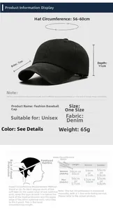 Size guide for washed cotton baseball cap with detailed head circumference measurements