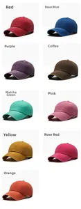 Macro shot of 9 colorful washed cotton baseball caps in a grid showing various vibrant shades