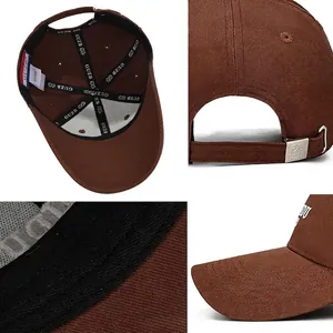 Dark brown baseball cap with silver adjustment buckle and detailed interior lining