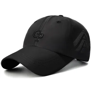 Black quick-dry sports baseball cap with CP embroidery and laser-cut side vents