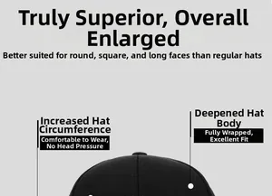 Detail view of the deep crown and enlarged circumference on this black quick-dry baseball cap