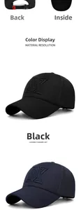 Detail of adjustable metal buckle and red label on breathable mesh baseball cap