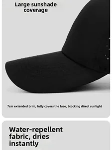 Detail view of the waterproof baseball cap featuring a 7cm extended brim and laser-cut holes