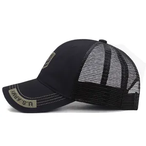 Black US Army mesh baseball cap with embroidery shown from a 45-degree angle