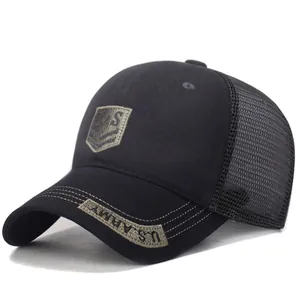 Black mesh back baseball cap featuring U.S. shield embroidery and side brim patch