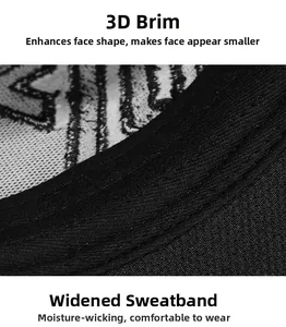 Detail view of the baseball cap's structured brim and widened moisture-wicking sweatband