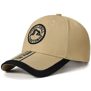 Outdoor two-tone khaki baseball cap with mountain embroidery and black brim trim