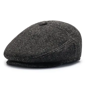 Men's Vintage Tweed Newsboy Cap With Ear Protection Thickened Warm Woolen Flat Cap For Winter Outdoor Middle Aged Men Hat