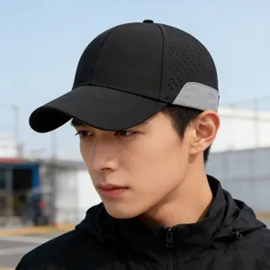 Waterproof quick-dry baseball cap with laser-cut ventilation and reflective side panels